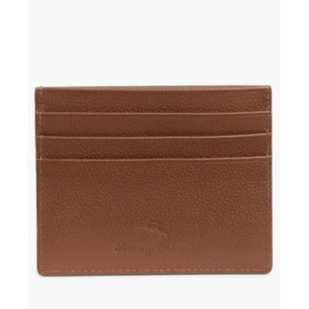 Tommy Bahama Leather Card Case Embossed Basket Weave Brown Boxed Gift